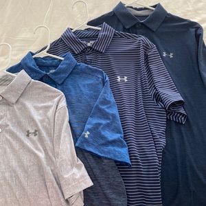 (4) Under Armour Loose Fit Heat Gear Golf Polos, Size M